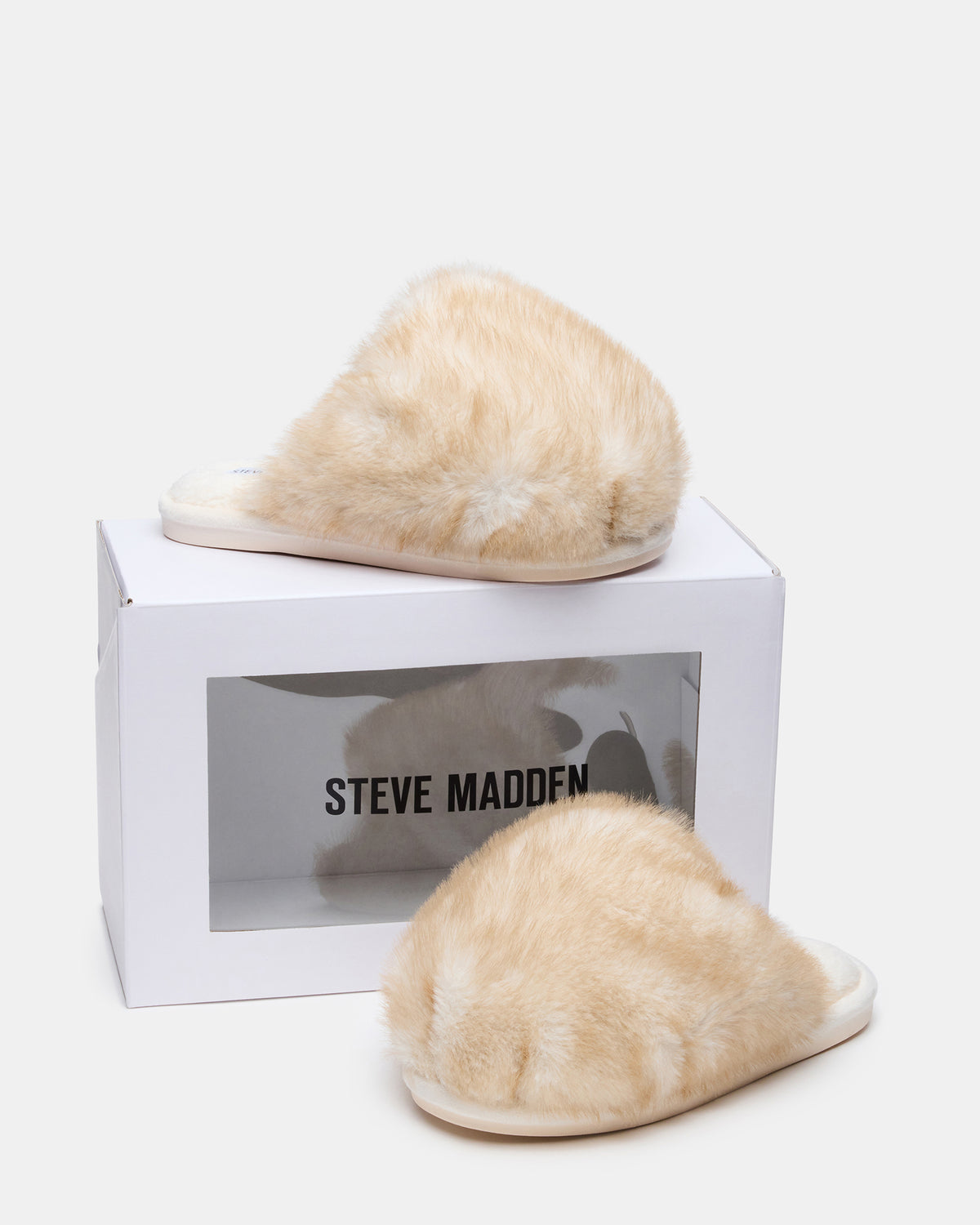 POOF Natural Slip-On Faux Fur Mule Women's Flat | Steve Madden Special Offer