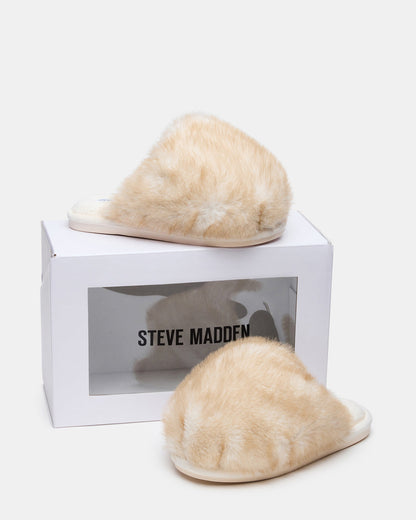 POOF Natural Slip-On Faux Fur Mule Women's Flat | Steve Madden Special Offer