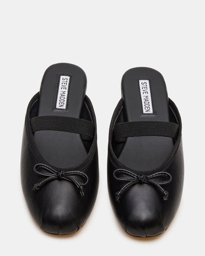 CUTESY Black Leather Slip-On Ballet Mule Women's Flat | Steve Madden Trending