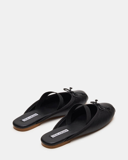 CUTESY Black Leather Slip-On Ballet Mule Women's Flat | Steve Madden Trending