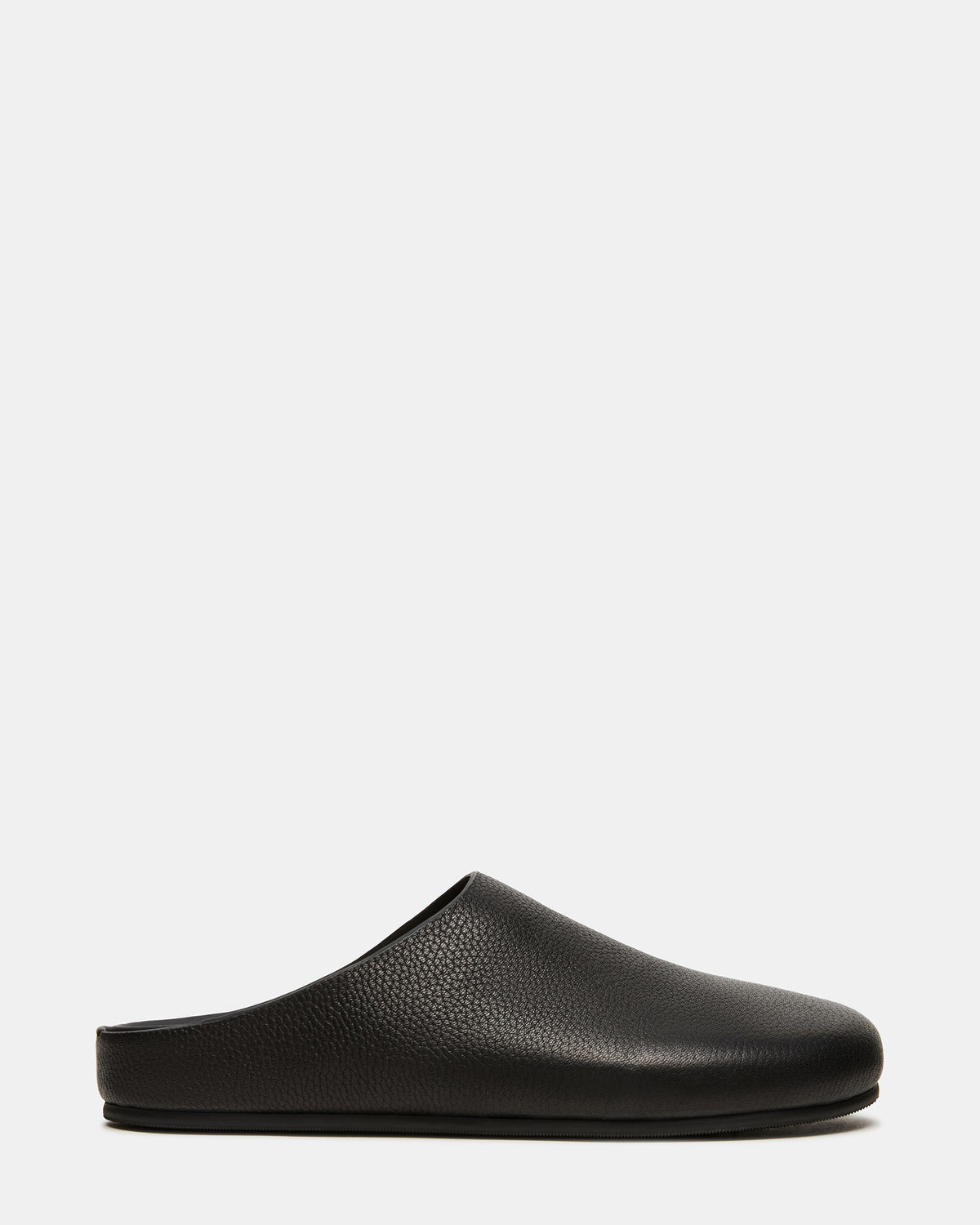 FERN Black Leather Mule Slip-On Round-Toe Women's Flat | Steve Madden Premium