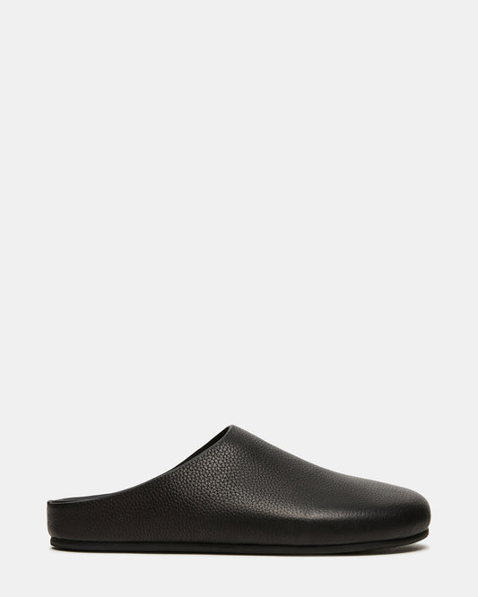 FERN Black Leather Mule Slip-On Round-Toe Women's Flat | Steve Madden Premium