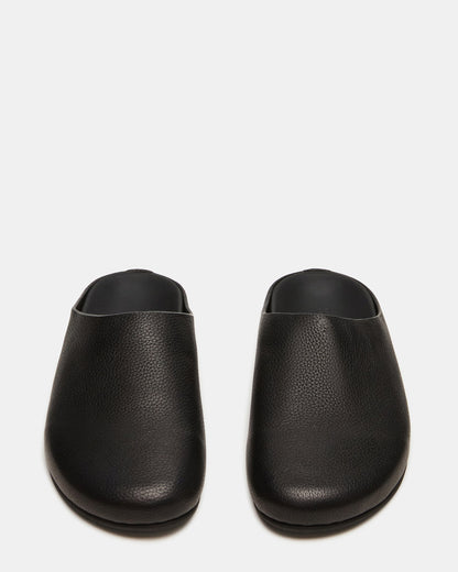 FERN Black Leather Mule Slip-On Round-Toe Women's Flat | Steve Madden Premium