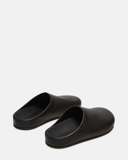 FERN Black Leather Mule Slip-On Round-Toe Women's Flat | Steve Madden Premium