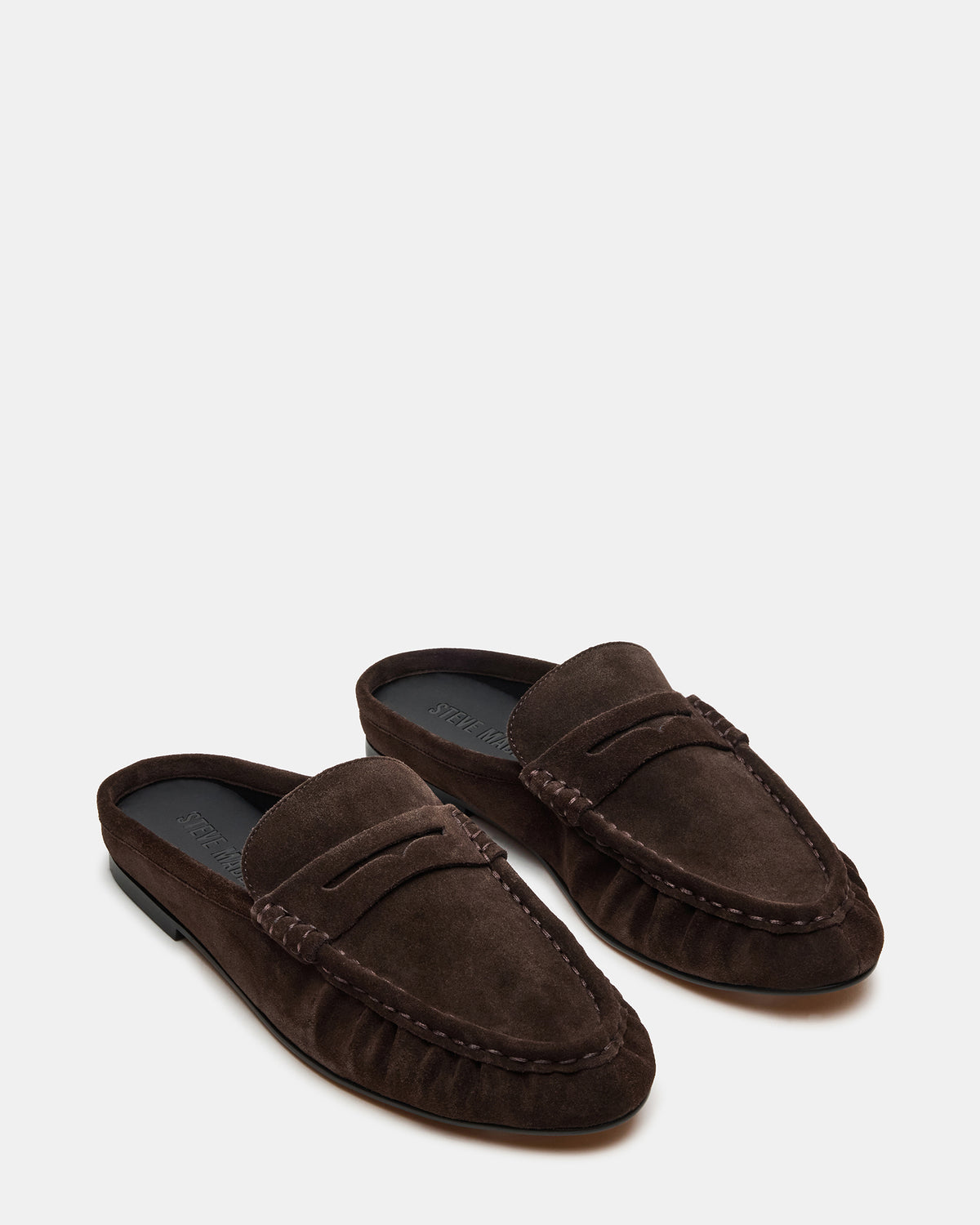RAFE Chocolate Brown Suede Slip-On Mule Women's Flat | Steve Madden Trusted