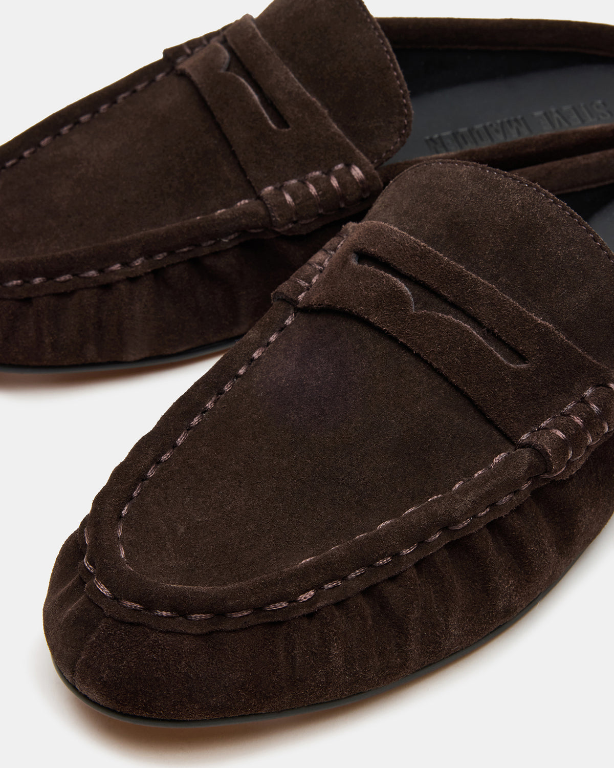 RAFE Chocolate Brown Suede Slip-On Mule Women's Flat | Steve Madden Trusted