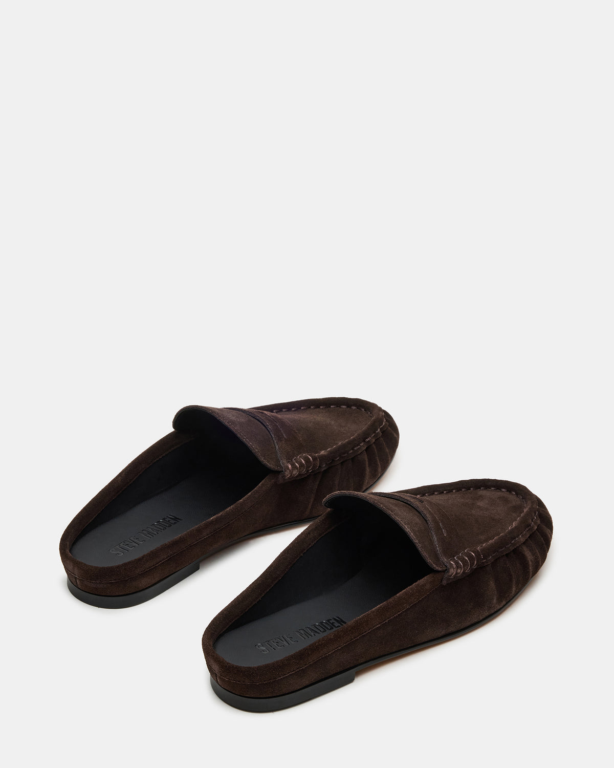 RAFE Chocolate Brown Suede Slip-On Mule Women's Flat | Steve Madden Trusted