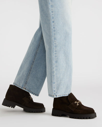 LEON Chocolate Brown Suede Platform Lug Sole Women's Loafer | Steve Madden Top Pick