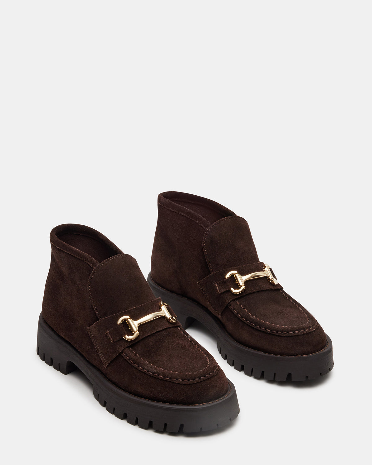 LEON Chocolate Brown Suede Platform Lug Sole Women's Loafer | Steve Madden Top Pick