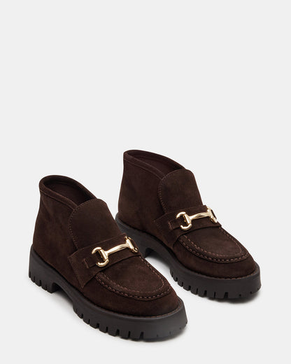 LEON Chocolate Brown Suede Platform Lug Sole Women's Loafer | Steve Madden Top Pick