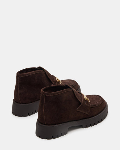 LEON Chocolate Brown Suede Platform Lug Sole Women's Loafer | Steve Madden Top Pick