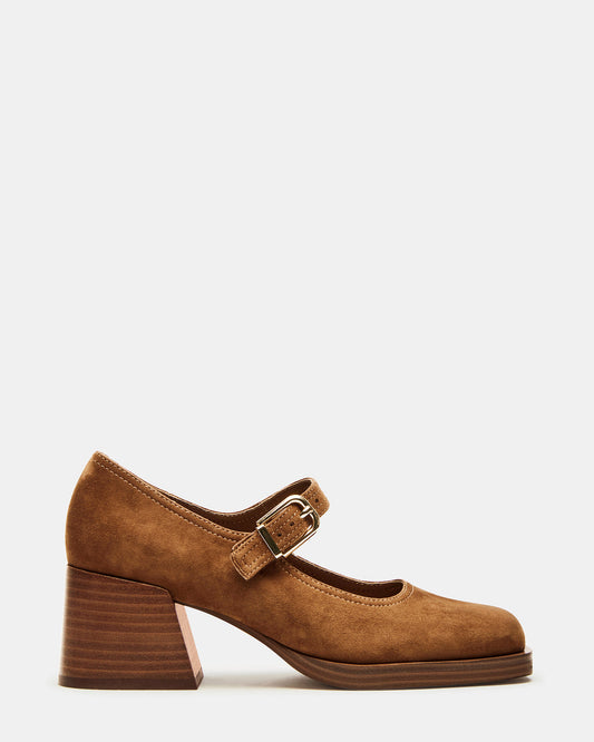 LISBON Chestnut Suede Square-Toe Mary Jane Women's Loafer | Steve Madden Trusted