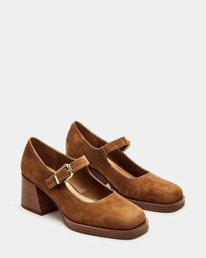 LISBON Chestnut Suede Square-Toe Mary Jane Women's Loafer | Steve Madden Trusted