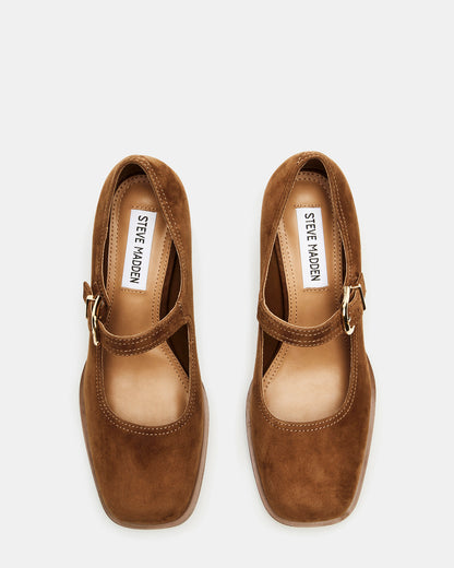 LISBON Chestnut Suede Square-Toe Mary Jane Women's Loafer | Steve Madden Trusted