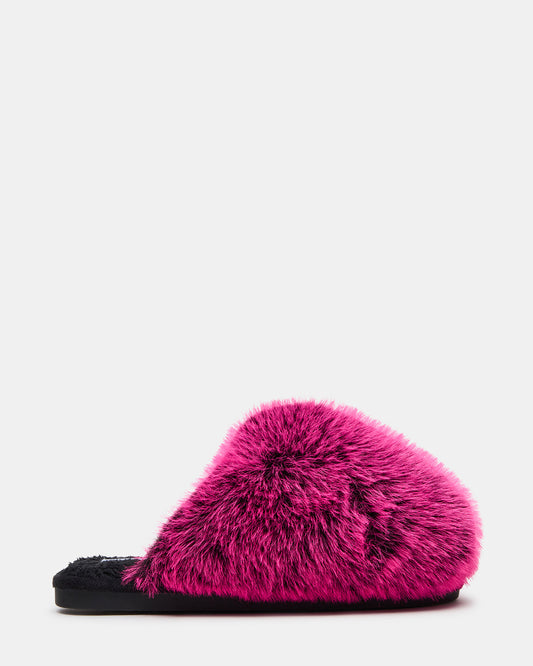 POOF Fushia Slip-On Faux Fur Mule Women's Flat | Steve Madden Value