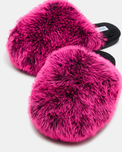 POOF Fushia Slip-On Faux Fur Mule Women's Flat | Steve Madden Value