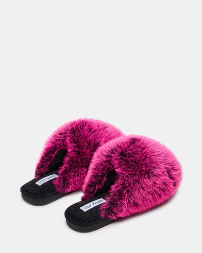 POOF Fushia Slip-On Faux Fur Mule Women's Flat | Steve Madden Value