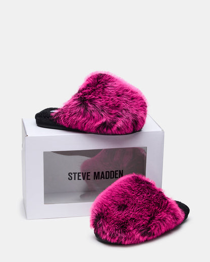 POOF Fushia Slip-On Faux Fur Mule Women's Flat | Steve Madden Value