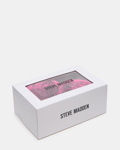 POOF Fushia Slip-On Faux Fur Mule Women's Flat | Steve Madden Value