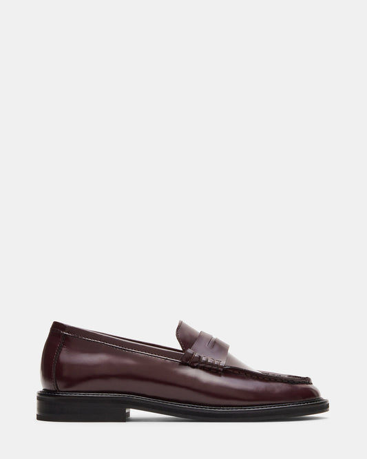 MADISON Burgundy Box Leather Women's Penny Loafer | Steve Madden Best Price