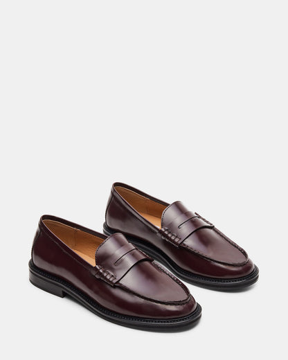 MADISON Burgundy Box Leather Women's Penny Loafer | Steve Madden Best Price