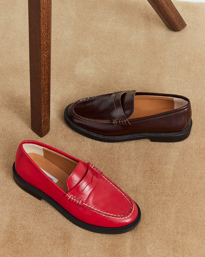 MADISON Burgundy Box Leather Women's Penny Loafer | Steve Madden Best Price