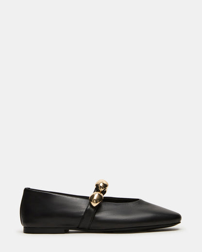 POPPIN Black Leather Mary Jane Ballet Women's Flat | Steve Madden Smart Buy