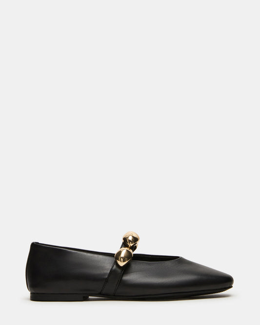 POPPIN Black Leather Mary Jane Ballet Women's Flat | Steve Madden Smart Buy
