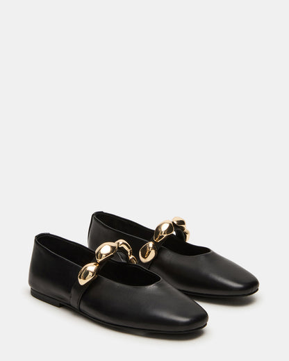 POPPIN Black Leather Mary Jane Ballet Women's Flat | Steve Madden Smart Buy