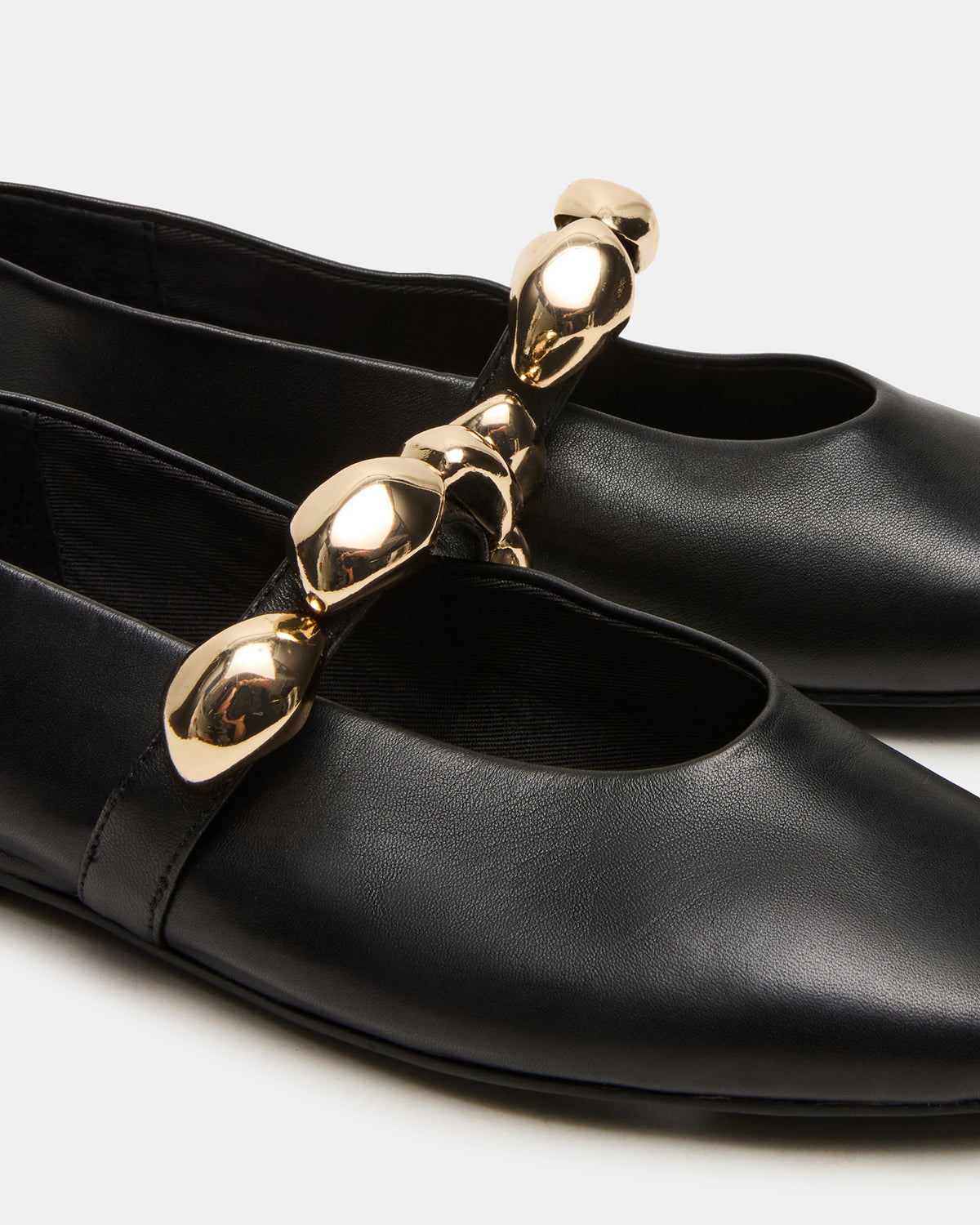 POPPIN Black Leather Mary Jane Ballet Women's Flat | Steve Madden Smart Buy