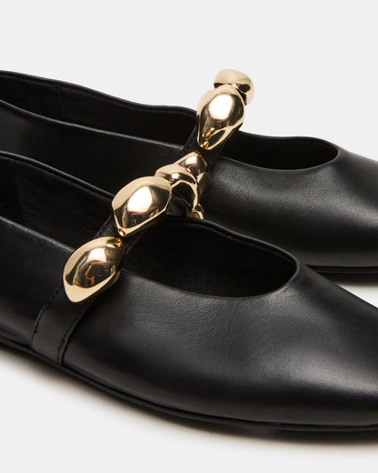 POPPIN Black Leather Mary Jane Ballet Women's Flat | Steve Madden Smart Buy