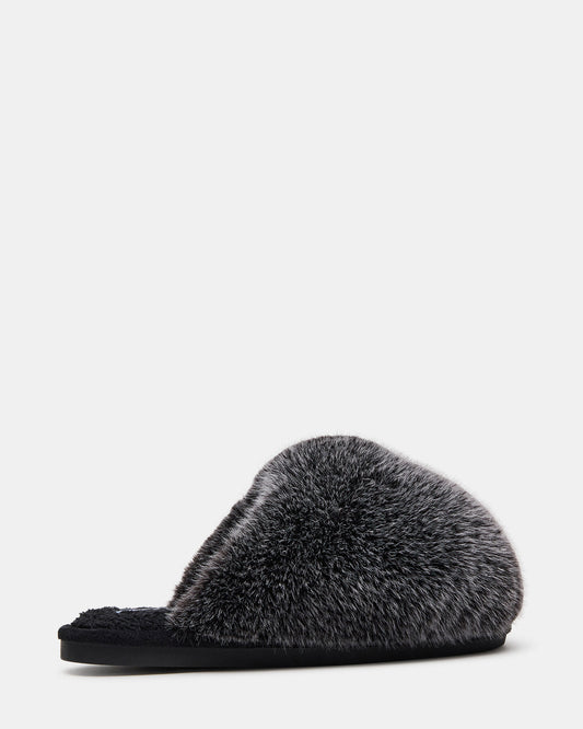 POOF GREY Slip-On Faux Fur Mule Women's Flat | Steve Madden Special Offer