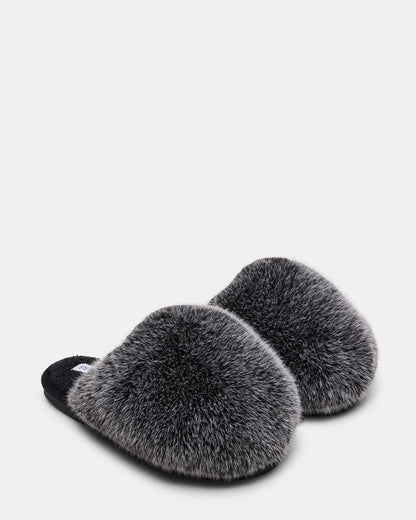 POOF GREY Slip-On Faux Fur Mule Women's Flat | Steve Madden Special Offer