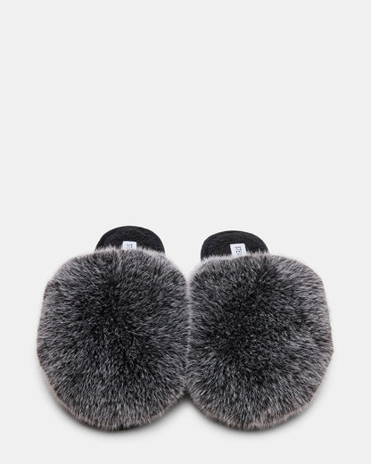 POOF GREY Slip-On Faux Fur Mule Women's Flat | Steve Madden Special Offer