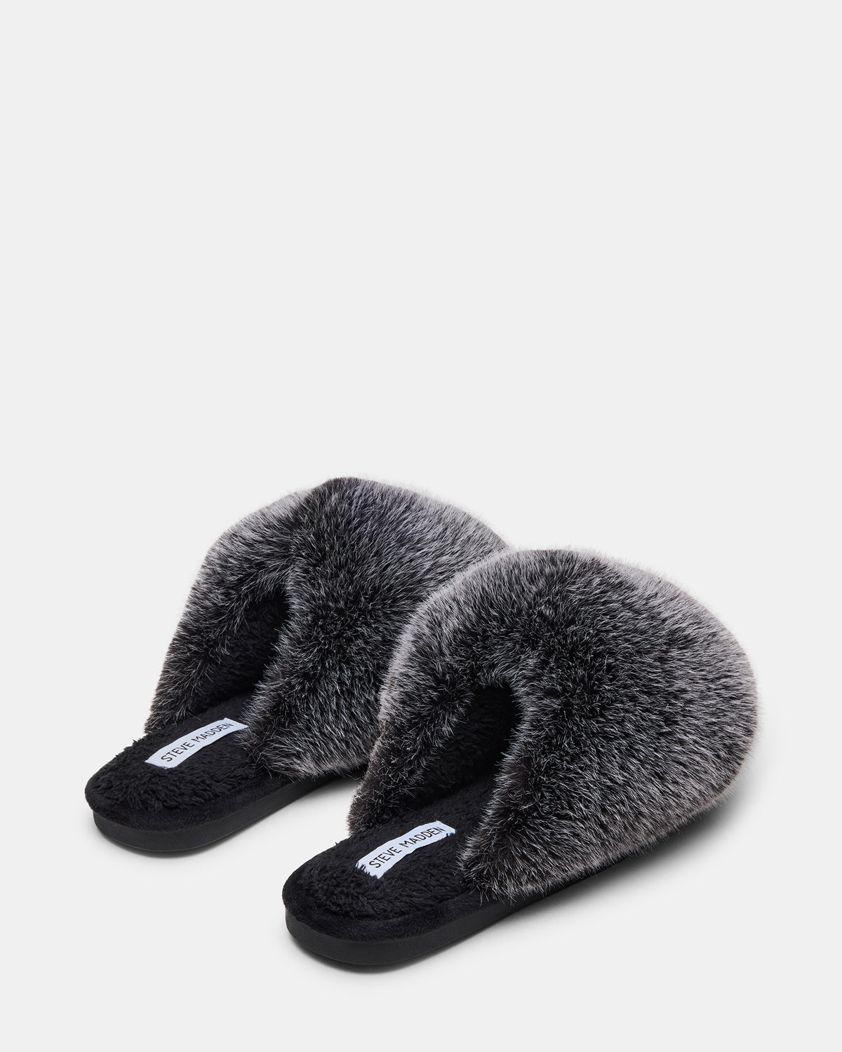 POOF GREY Slip-On Faux Fur Mule Women's Flat | Steve Madden Special Offer