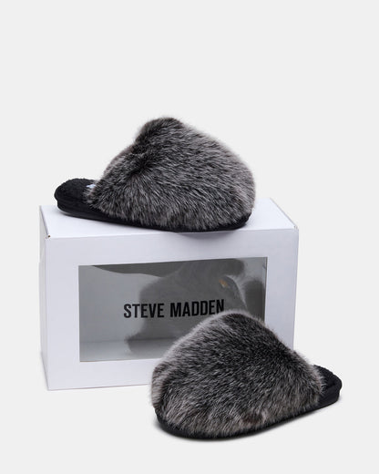 POOF GREY Slip-On Faux Fur Mule Women's Flat | Steve Madden Special Offer
