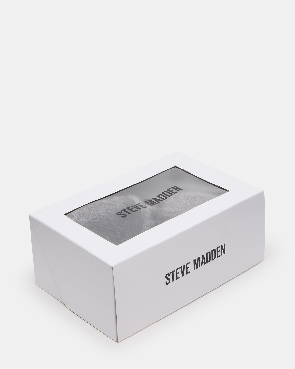 POOF GREY Slip-On Faux Fur Mule Women's Flat | Steve Madden Special Offer