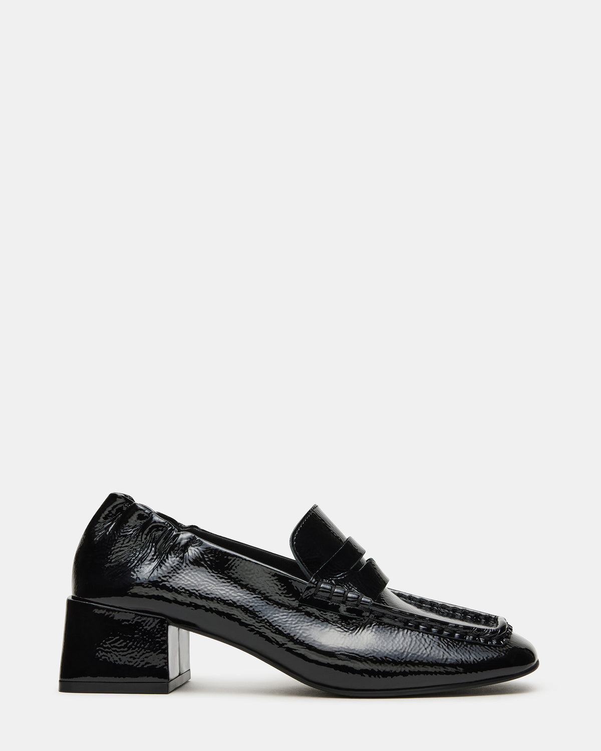 ESTEE Black Crinkle Patent Square-Toe Heeled Women's Loafer | Steve Madden Popular
