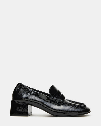 ESTEE Black Crinkle Patent Square-Toe Heeled Women's Loafer | Steve Madden Popular