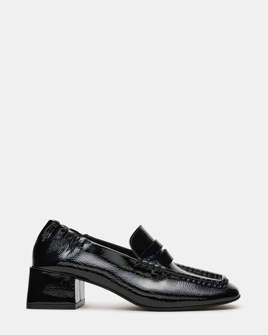 ESTEE Black Crinkle Patent Square-Toe Heeled Women's Loafer | Steve Madden Popular