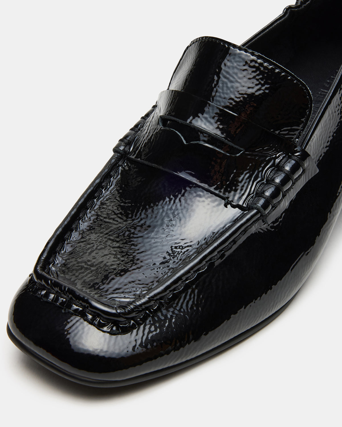 ESTEE Black Crinkle Patent Square-Toe Heeled Women's Loafer | Steve Madden Popular