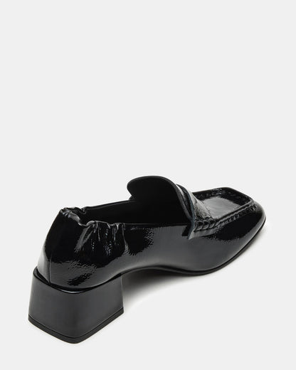 ESTEE Black Crinkle Patent Square-Toe Heeled Women's Loafer | Steve Madden Popular