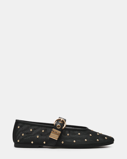 LUCIA Stud Black Multi Mesh Mary Jane Ballet Women's Flat | Steve Madden Premium