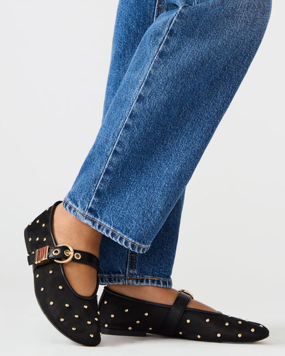 LUCIA Stud Black Multi Mesh Mary Jane Ballet Women's Flat | Steve Madden Premium