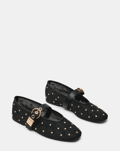 LUCIA Stud Black Multi Mesh Mary Jane Ballet Women's Flat | Steve Madden Premium