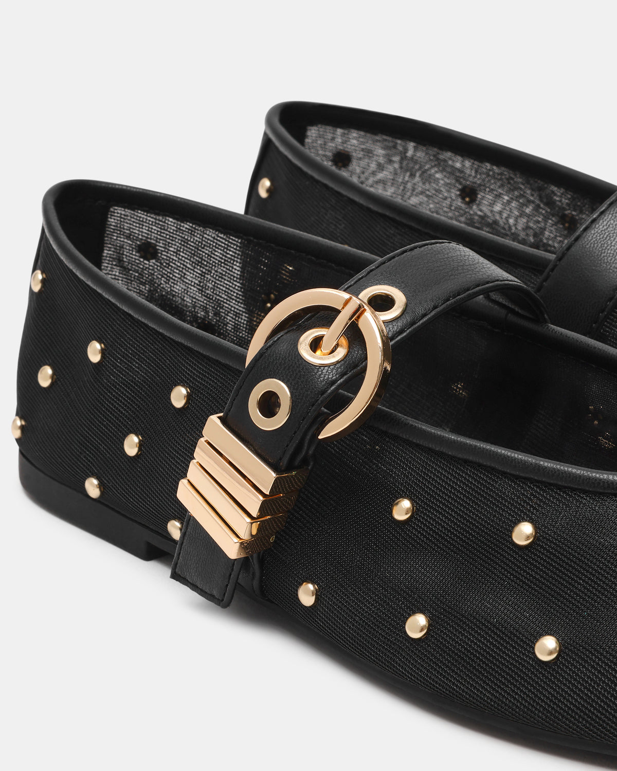 LUCIA Stud Black Multi Mesh Mary Jane Ballet Women's Flat | Steve Madden Premium