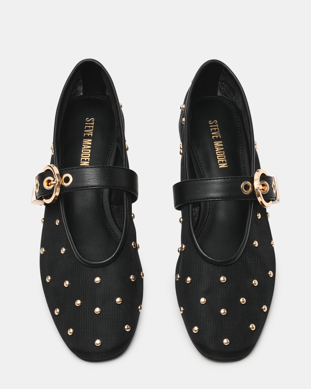 LUCIA Stud Black Multi Mesh Mary Jane Ballet Women's Flat | Steve Madden Premium