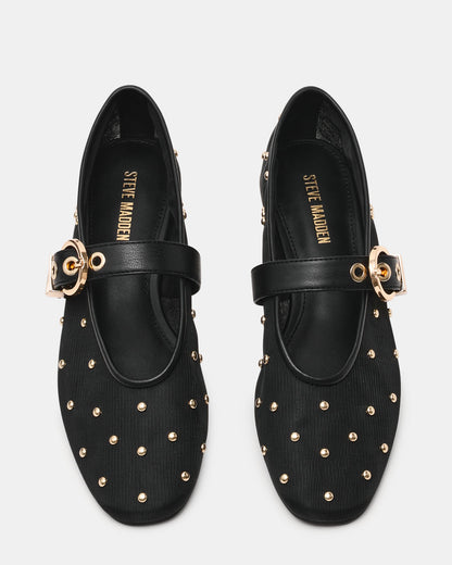 LUCIA Stud Black Multi Mesh Mary Jane Ballet Women's Flat | Steve Madden Premium