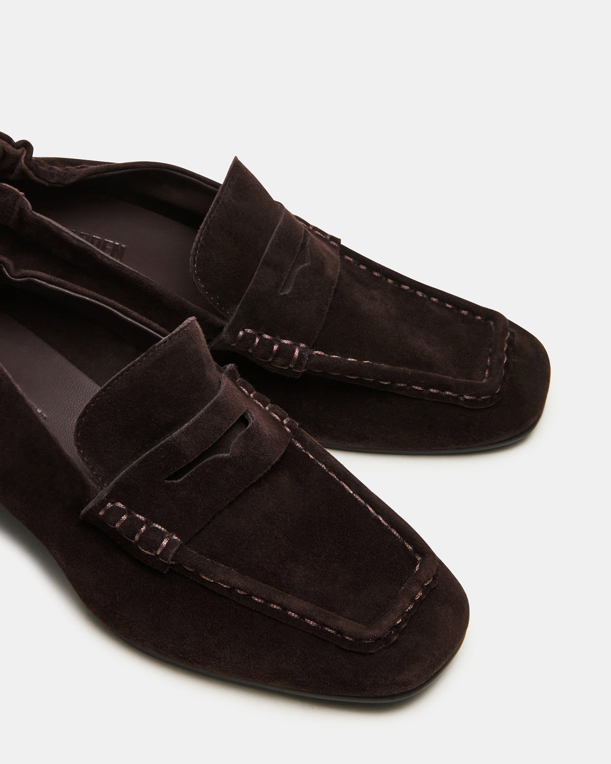 ESTEE Brown Suede Square-Toe Heeled Women's Loafer | Steve Madden Essential
