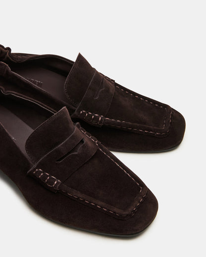 ESTEE Brown Suede Square-Toe Heeled Women's Loafer | Steve Madden Essential